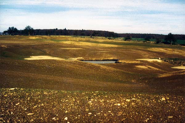 Blick auf das 17 Grün des im baubefindlichen 18-Loch-Platzes der Golfanlage Kaiserhöhe 1996